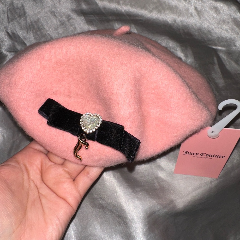 Juicy Couture Pink and Black Beret Hat